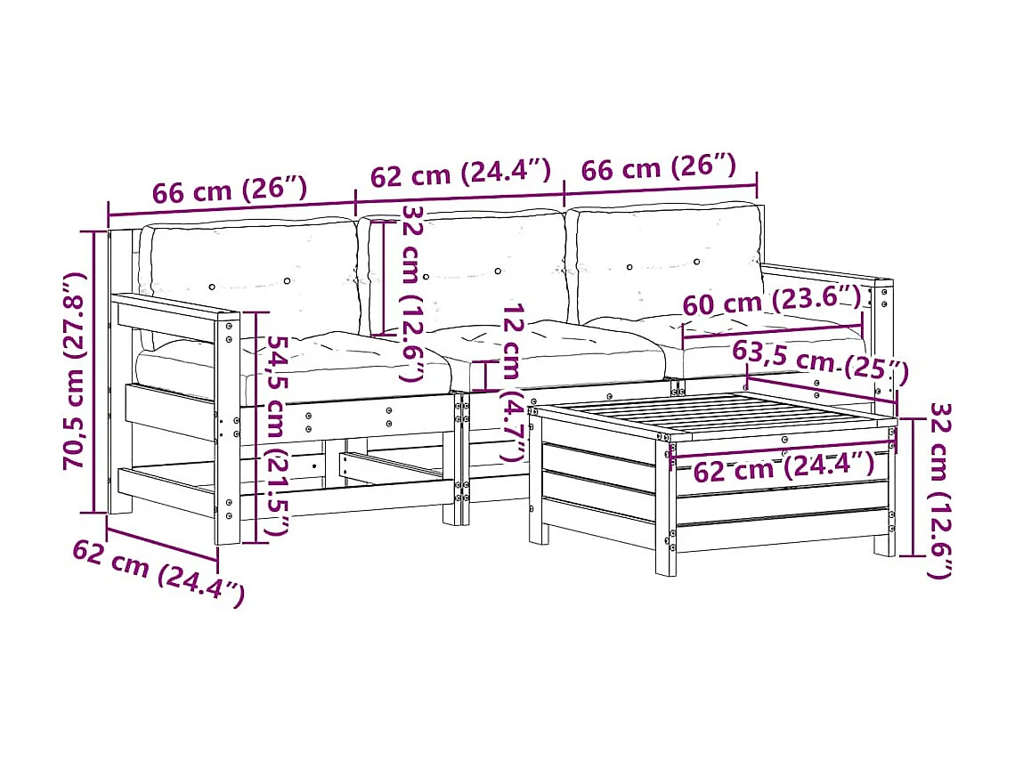 4-tlg. Garten-Lounge-Set mit Kissen Massivholz Kiefer