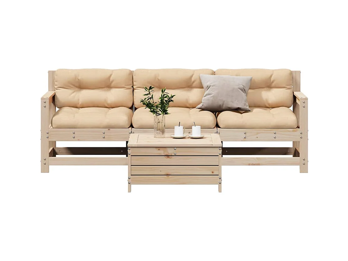 Salon de jardin 4 pcs avec coussins Bois de pin massif