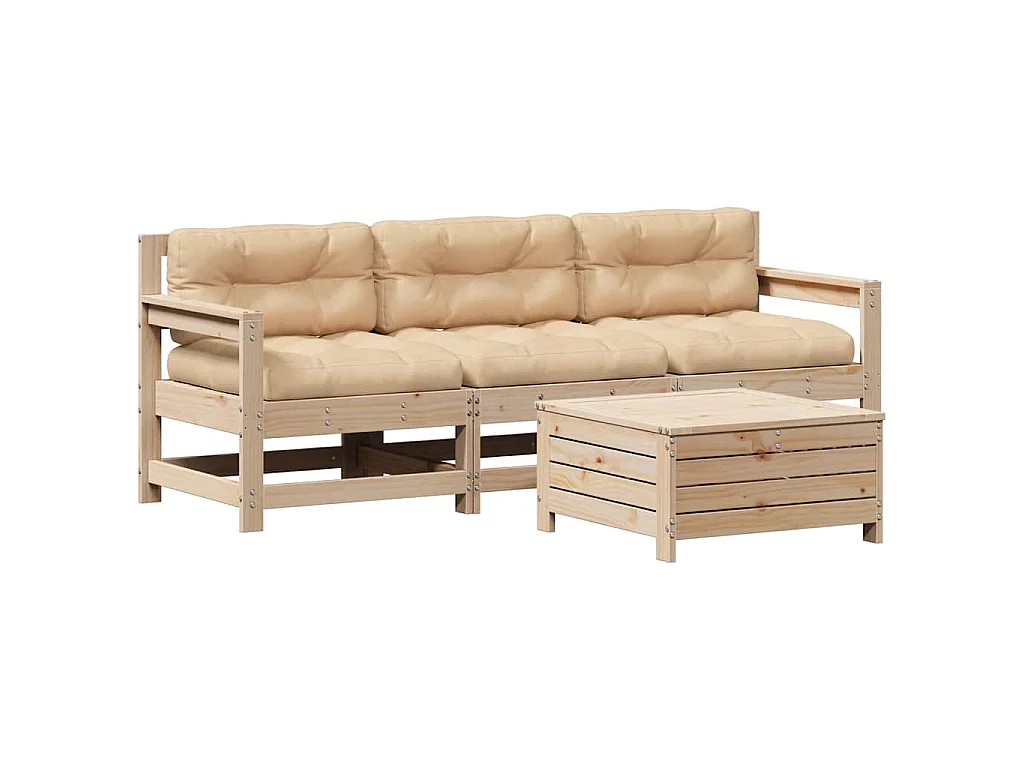 Set Divani da Giardino 4 pz con Cuscini Legno Massello di Pino