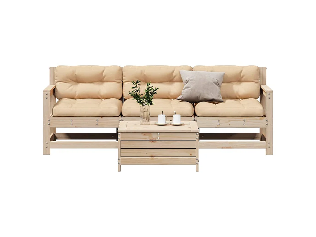 Set Divani da Giardino 4 pz con Cuscini Legno Massello di Pino
