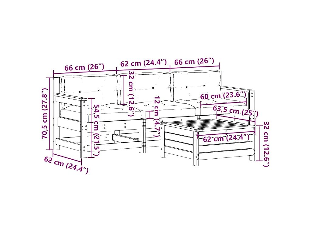 Set Divani da Giardino 4 pz con Cuscini Legno Massello di Pino
