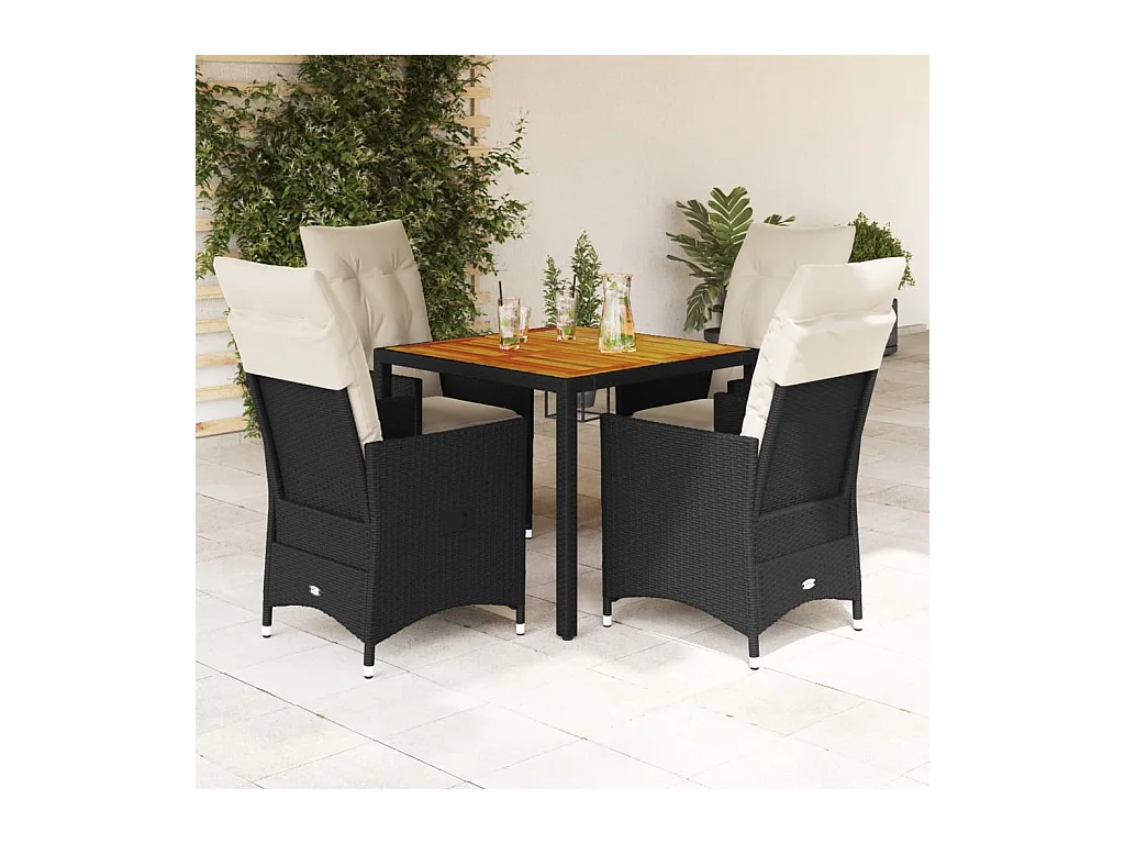 Ensemble à manger de jardin coussins 5pcs noir résine tressée
