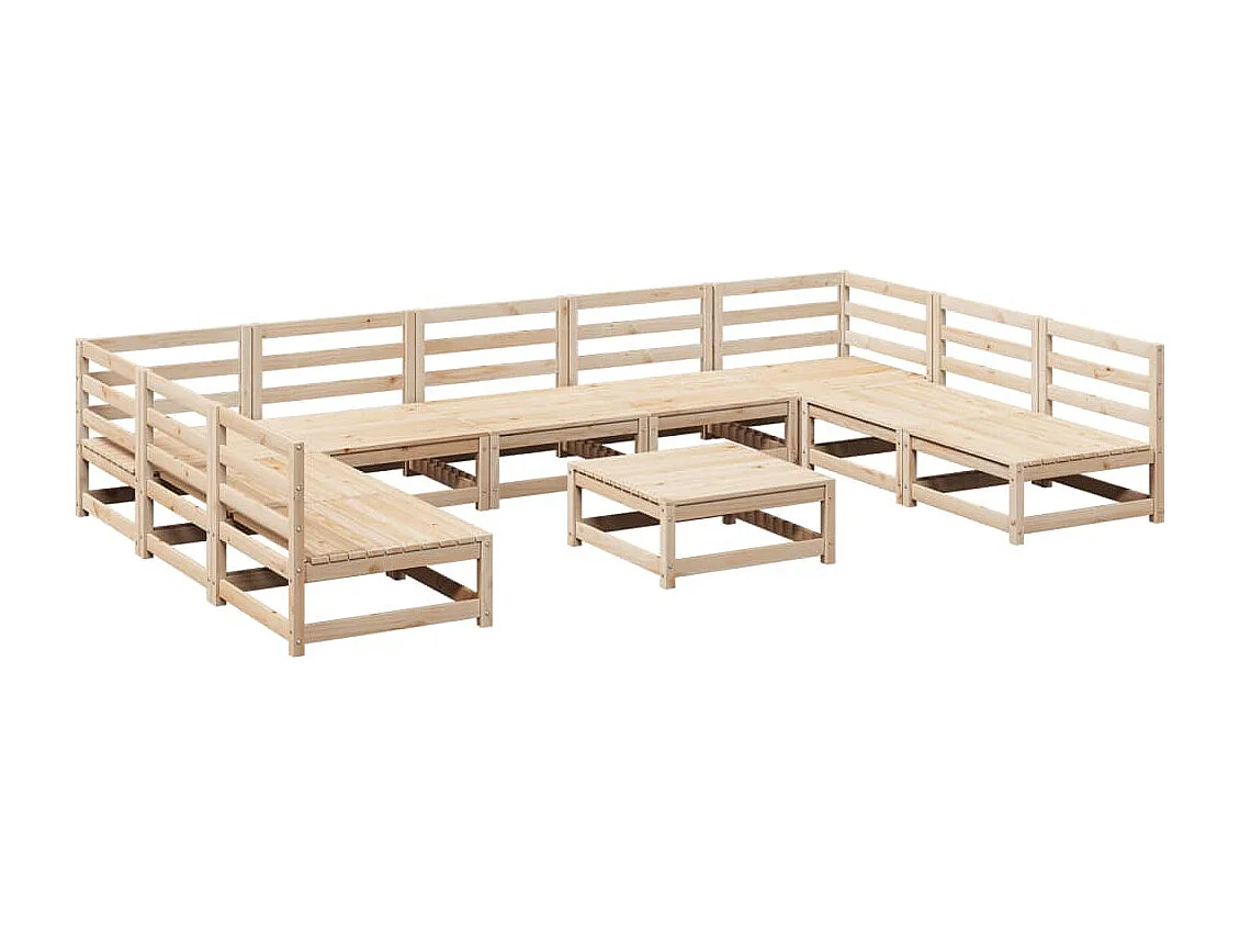 Salon de jardin 10 pcs bois de pin massif
