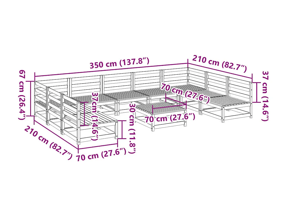 Salon de jardin 10 pcs bois de pin massif