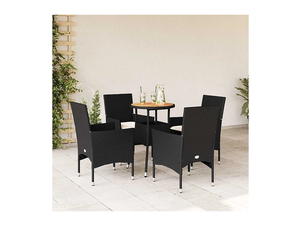 Ensemble à manger de jardin et coussins 5 pcs noir rotin acacia