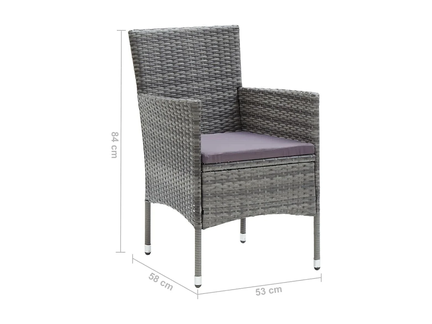 5-tlg. Garten-Essgruppe mit Kissen Poly Rattan Grau