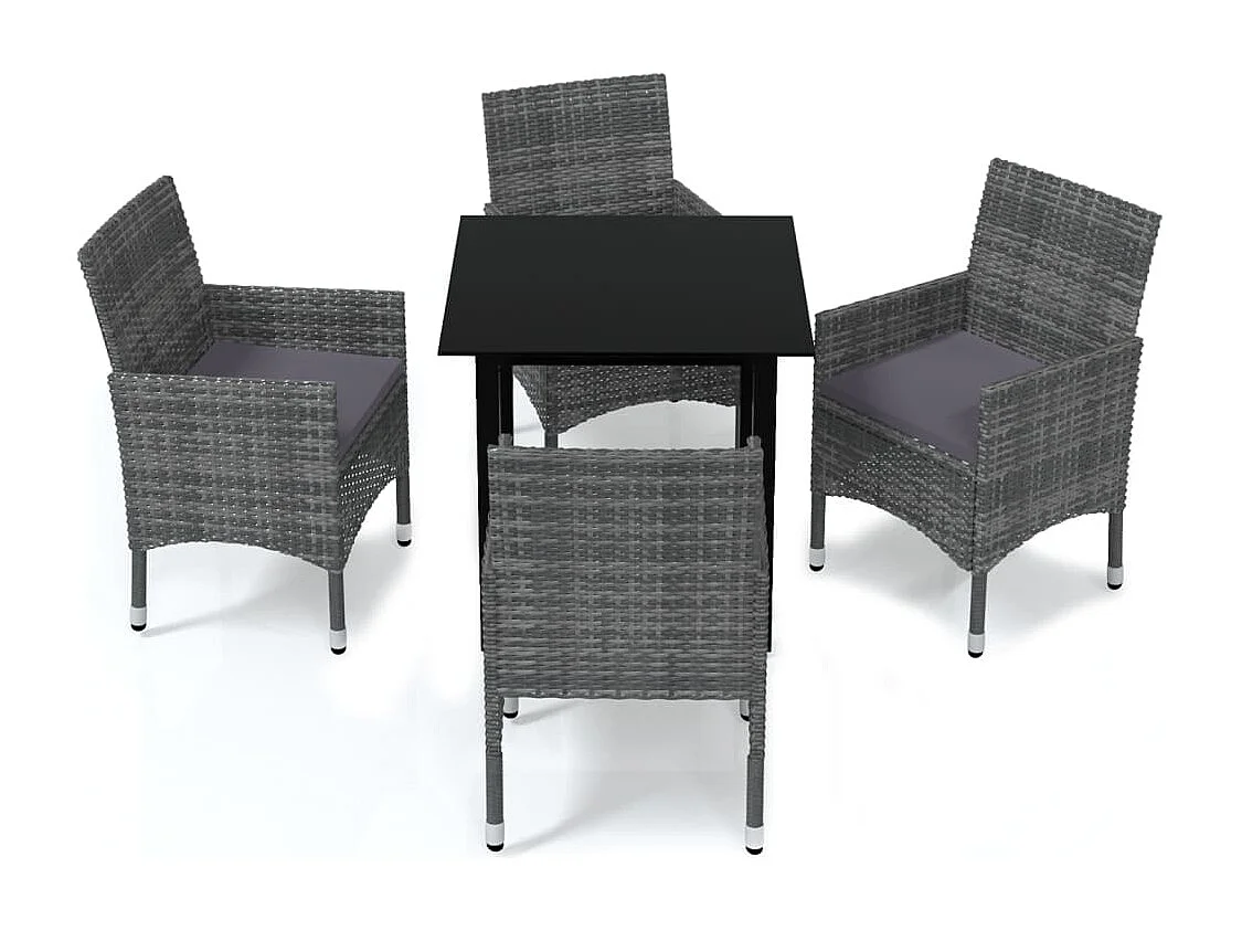 5-tlg. Garten-Essgruppe mit Kissen Poly Rattan Grau