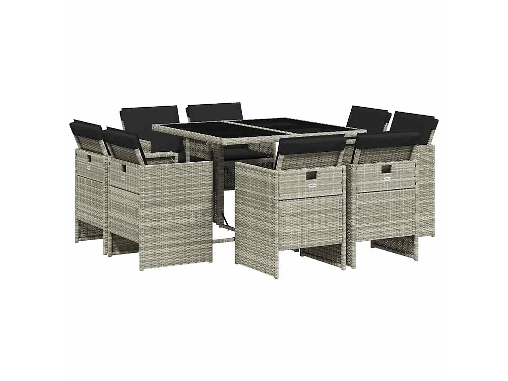Ensemble à manger de jardin et coussins 9 pcs gris clair rotin