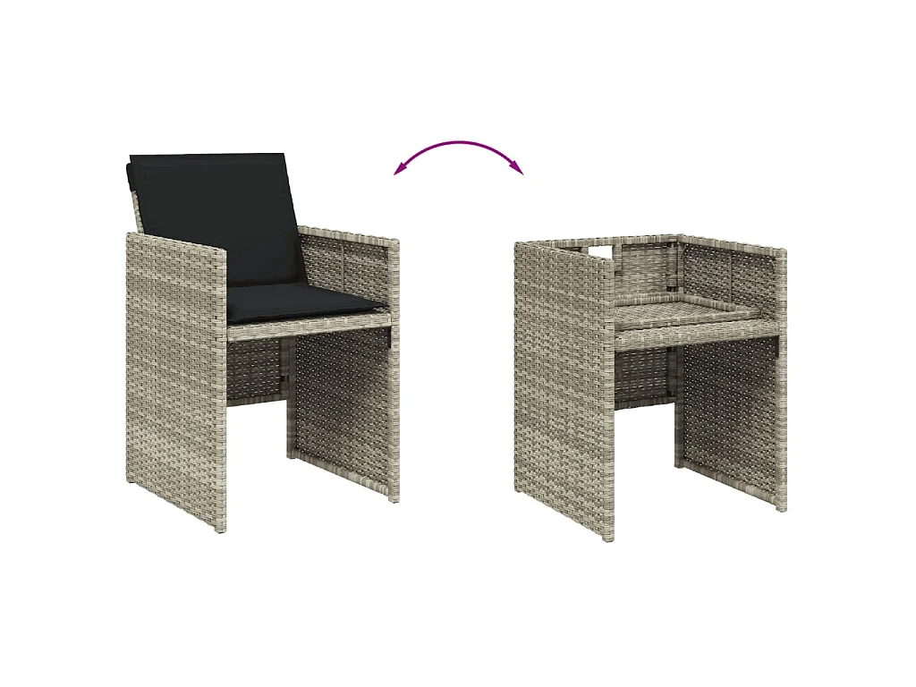 Ensemble à manger de jardin et coussins 9 pcs gris clair rotin
