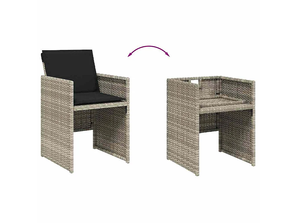 Ensemble à manger de jardin et coussins 9 pcs gris clair rotin