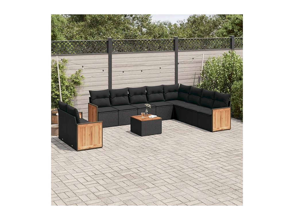 Set Divani da Giardino 11 pz con Cuscini in Polyrattan Nero