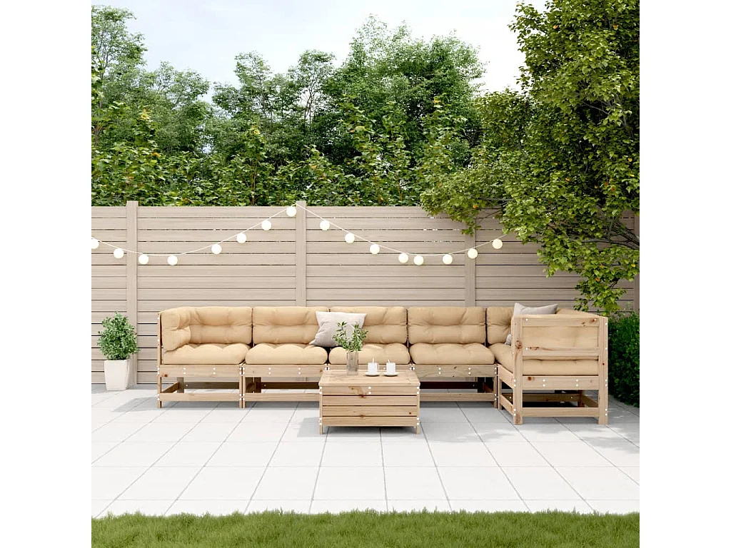 7 pcs conjunto lounge de jardim c/ almofadões pinho maciço