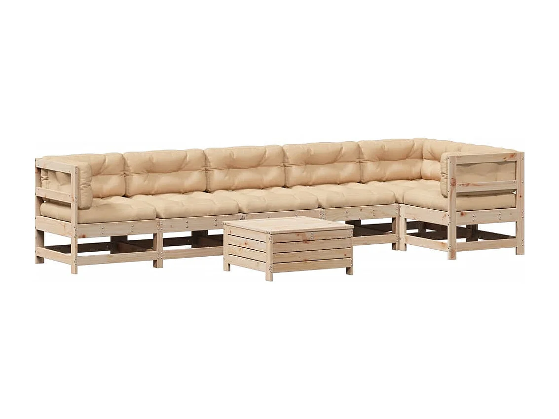 7 pcs conjunto lounge de jardim c/ almofadões pinho maciço