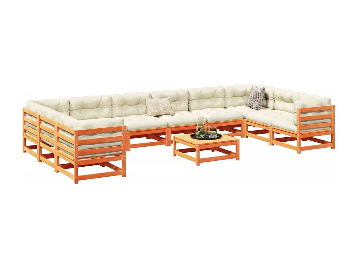 11-tlg. Garten-Sofagarnitur Wachsbraun Massivholz Kiefer