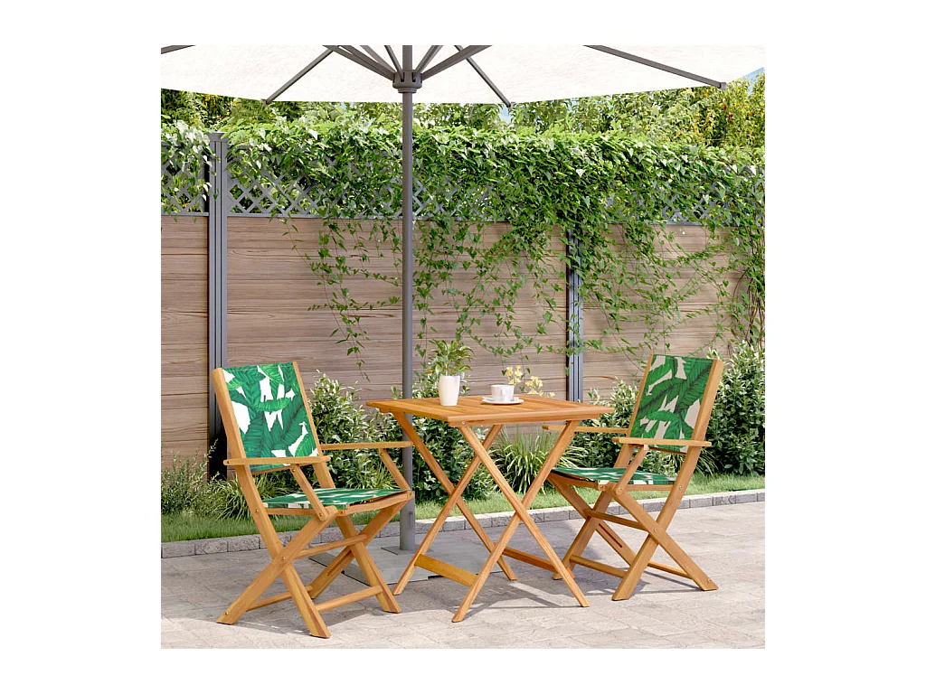 3-tlg. Bistro-Set Blattmuster Stoff und Massivholz