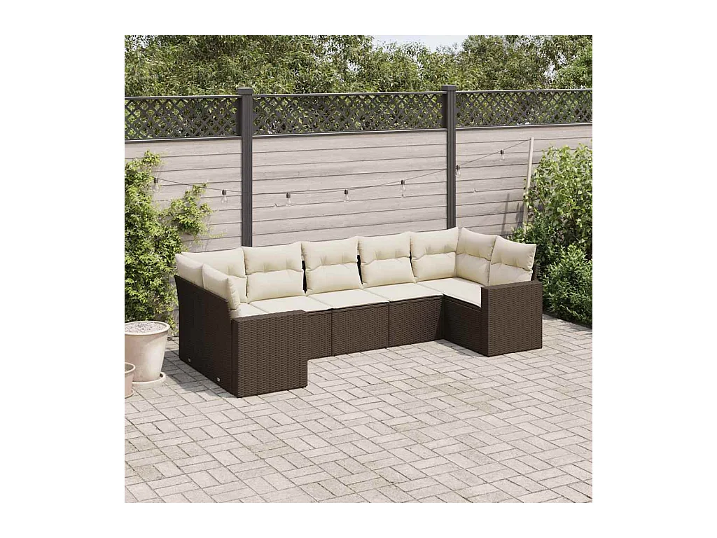 7-tlg. Garten-Sofagarnitur mit Kissen Braun Poly Rattan