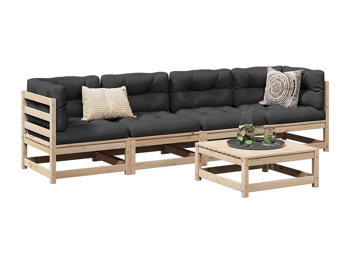 Salon de jardin 5 pcs bois de pin massif