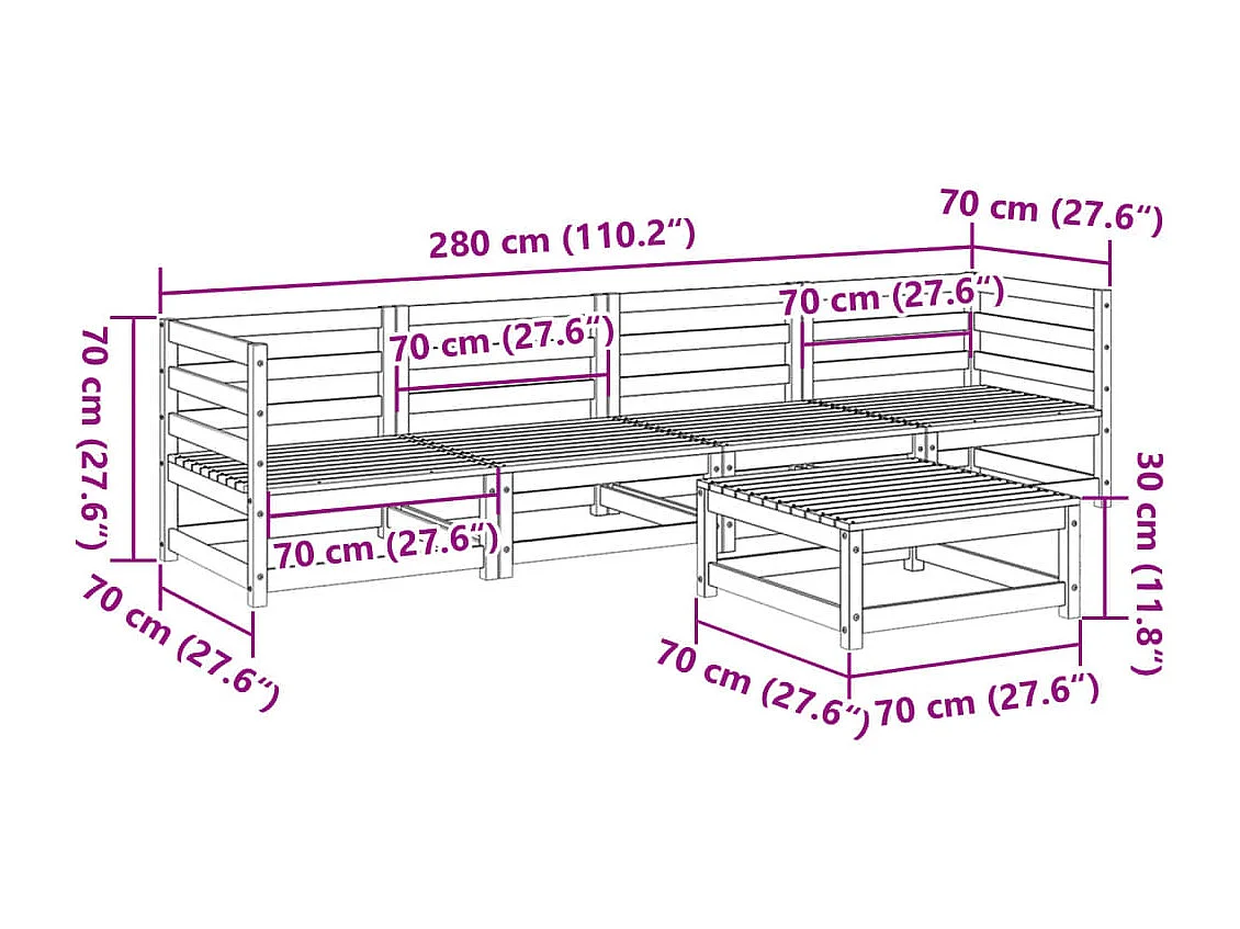 Salon de jardin 5 pcs bois de pin massif