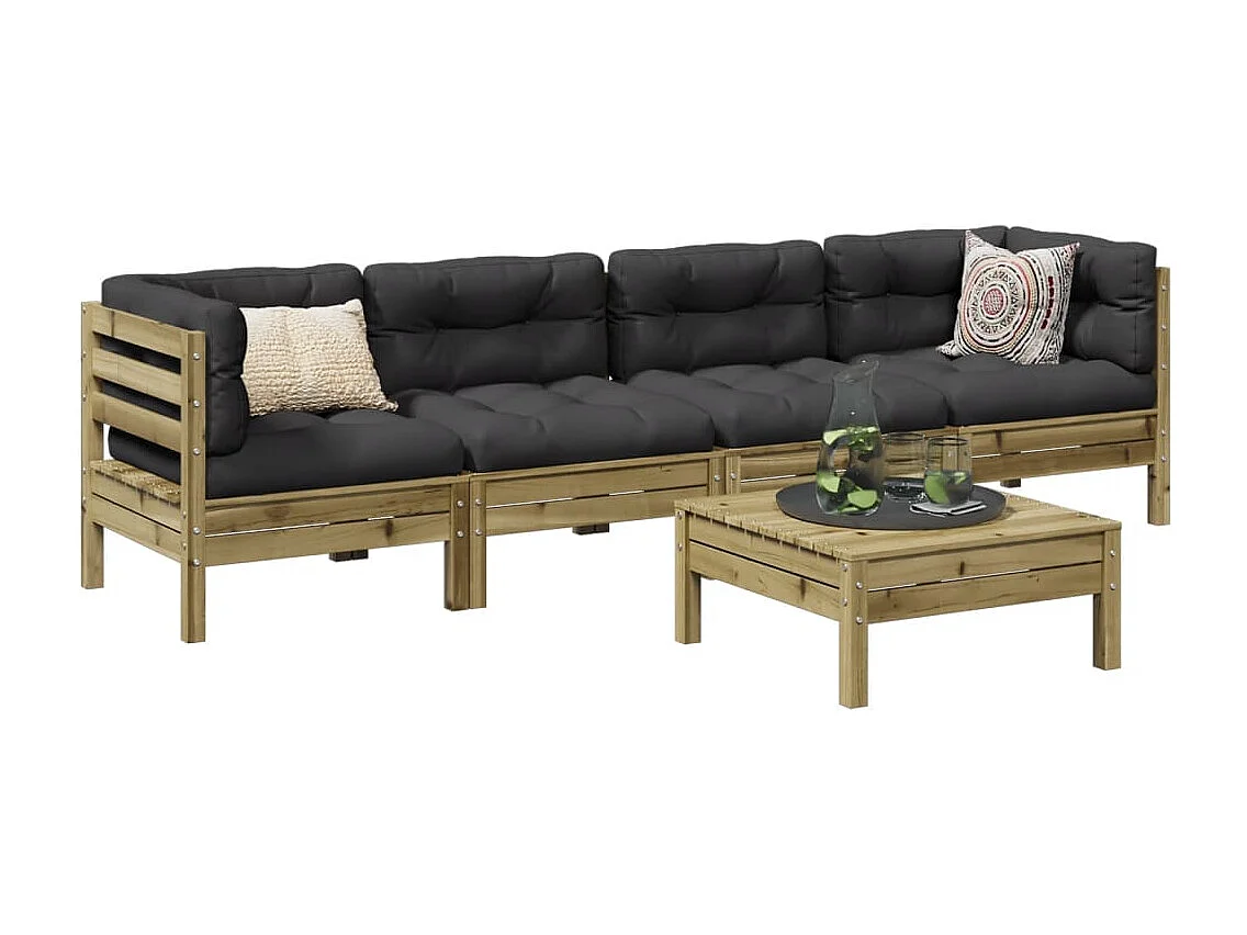 Salon de jardin 5 pcs avec coussins bois de pin imprégné