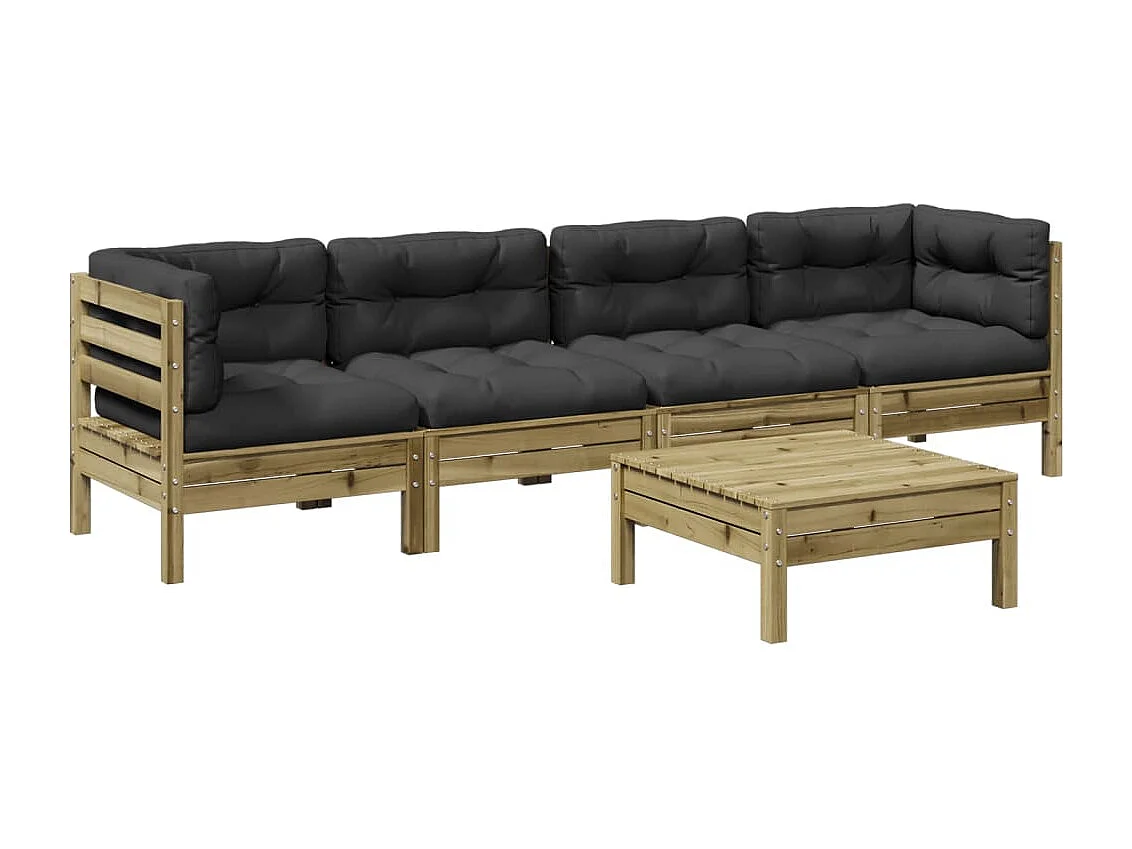 Salon de jardin 5 pcs avec coussins bois de pin imprégné