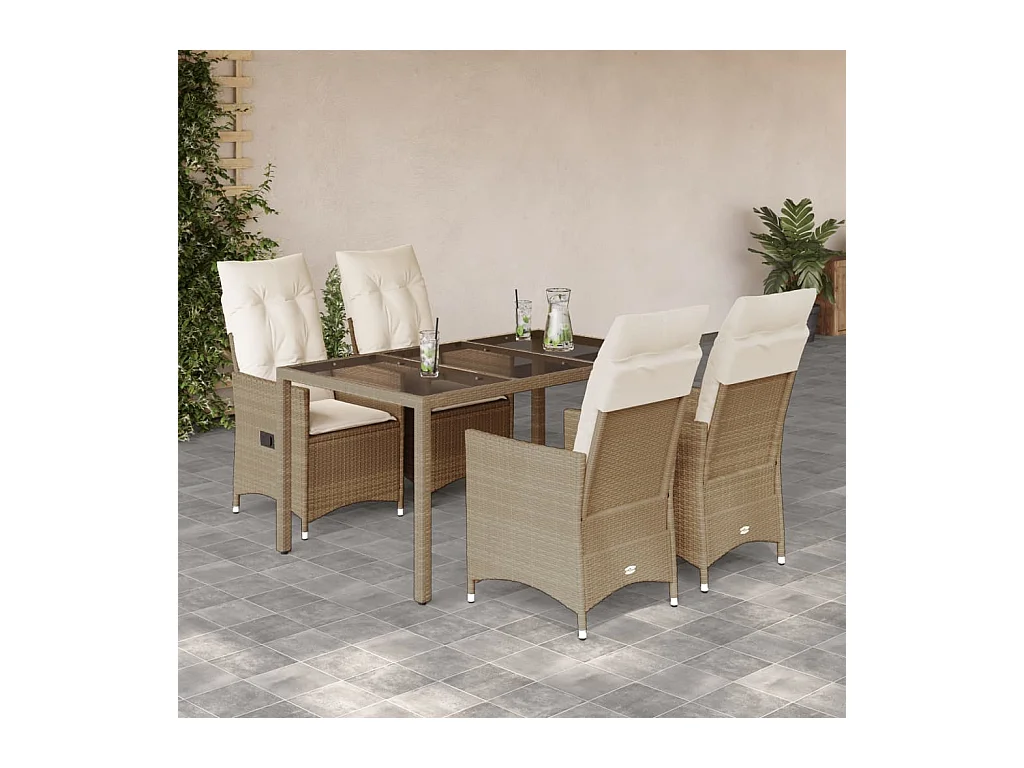 5-tlg. Garten-Essgruppe mit Kissen Beige Poly Rattan