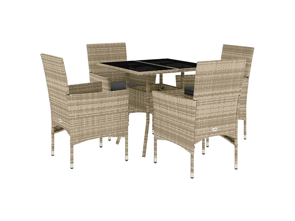 5-delige Tuinset met kussens poly rattan en glas lichtgrijs
