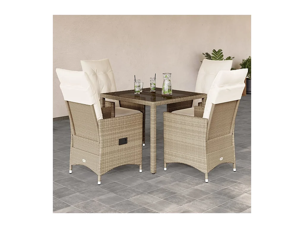 5-tlg. Garten-Essgruppe mit Kissen Beige Poly Rattan