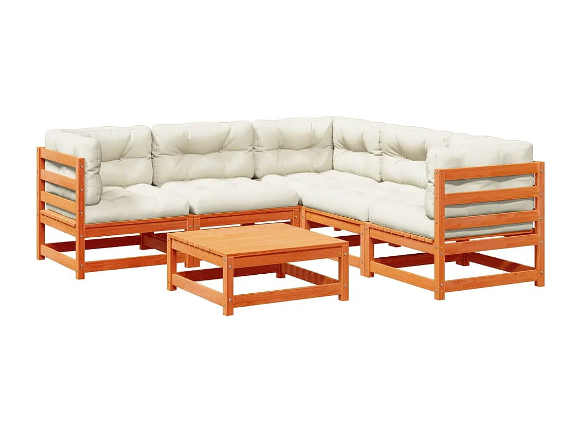 Set Divani Giardino 6pz con Cuscini Marrone Cera Massello Pino