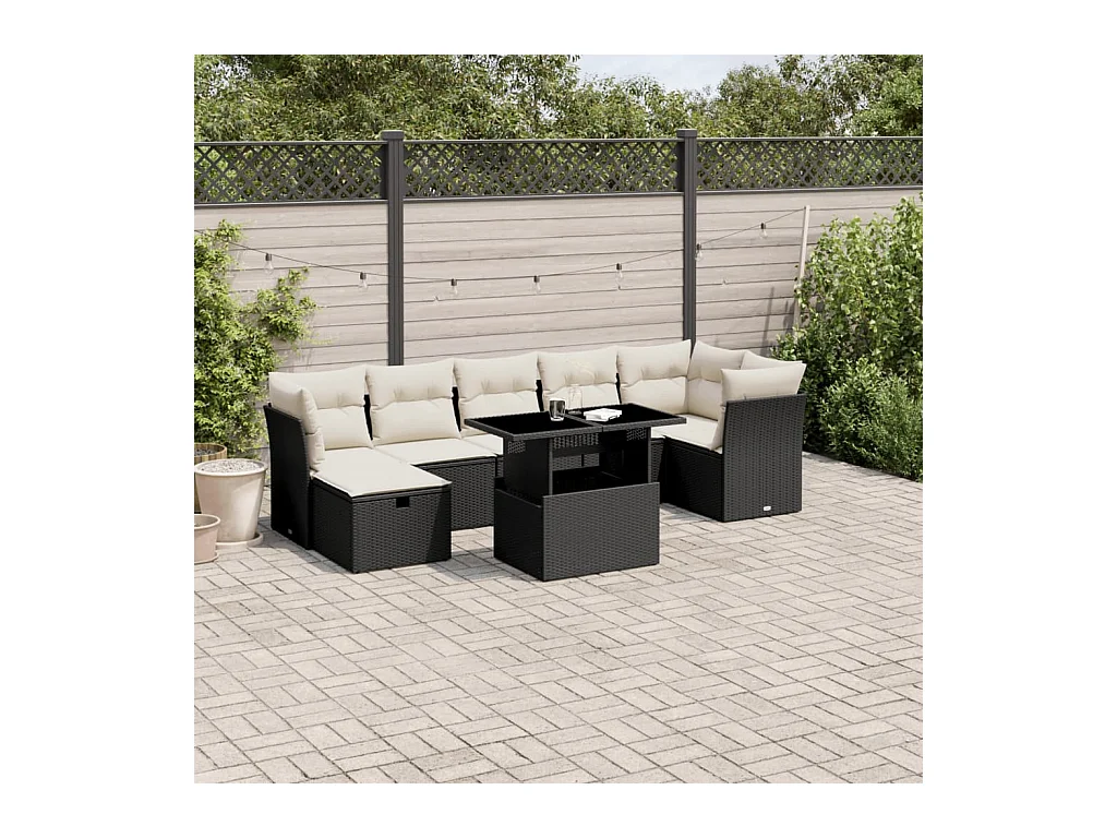 Set Divani da Giardino con Cuscini 8 pz Nero in Polyrattan