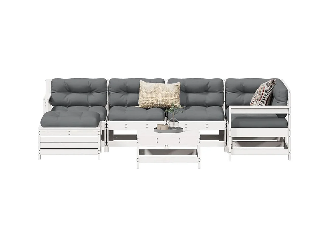 Set Divani da Giardino 7 pz Bianco in Legno Massello di Pino