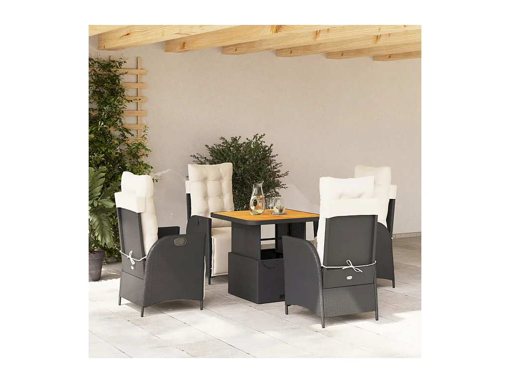 Ensemble à manger de jardin coussins 5pcs Noir Résine tressée