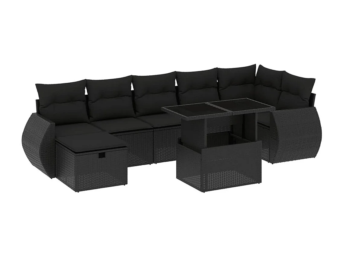 8-tlg. Garten-Sofagarnitur mit Kissen Schwarz Poly Rattan