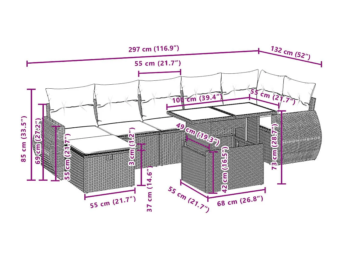 8-tlg. Garten-Sofagarnitur mit Kissen Schwarz Poly Rattan