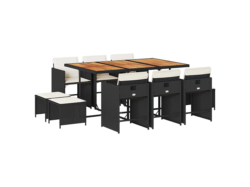 Ensemble à manger de jardin 11 pcs coussins noir résine tressée