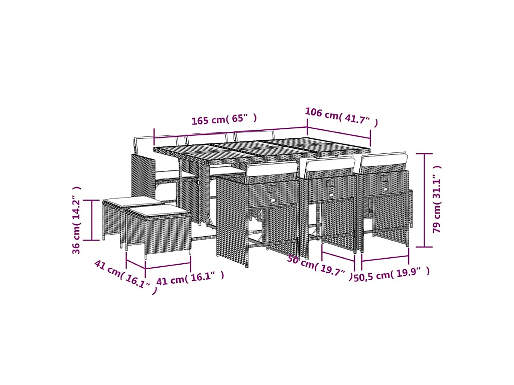 Ensemble à manger de jardin 11 pcs coussins noir résine tressée