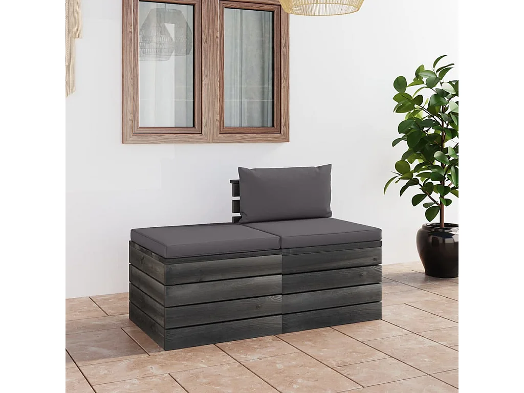 2 pcs conjunto lounge de paletes com almofadões pinho maciço