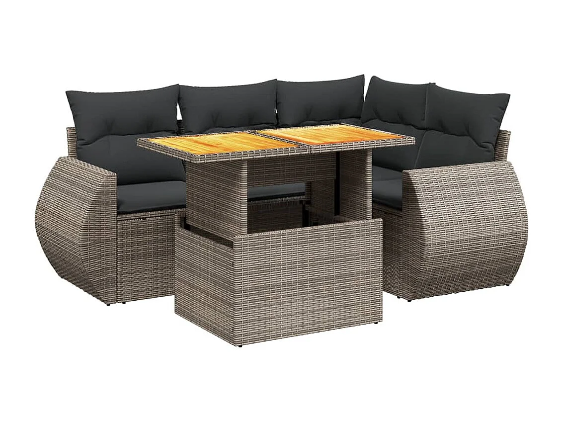 Set Divano da Giardino 5 pz con Cuscini Grigio in Polyrattan