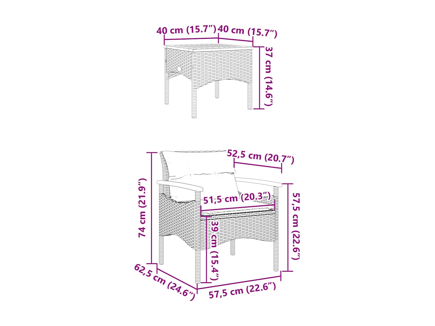 3 pcs conjunto de sofás p/ jardim com almofadões vime PE bege