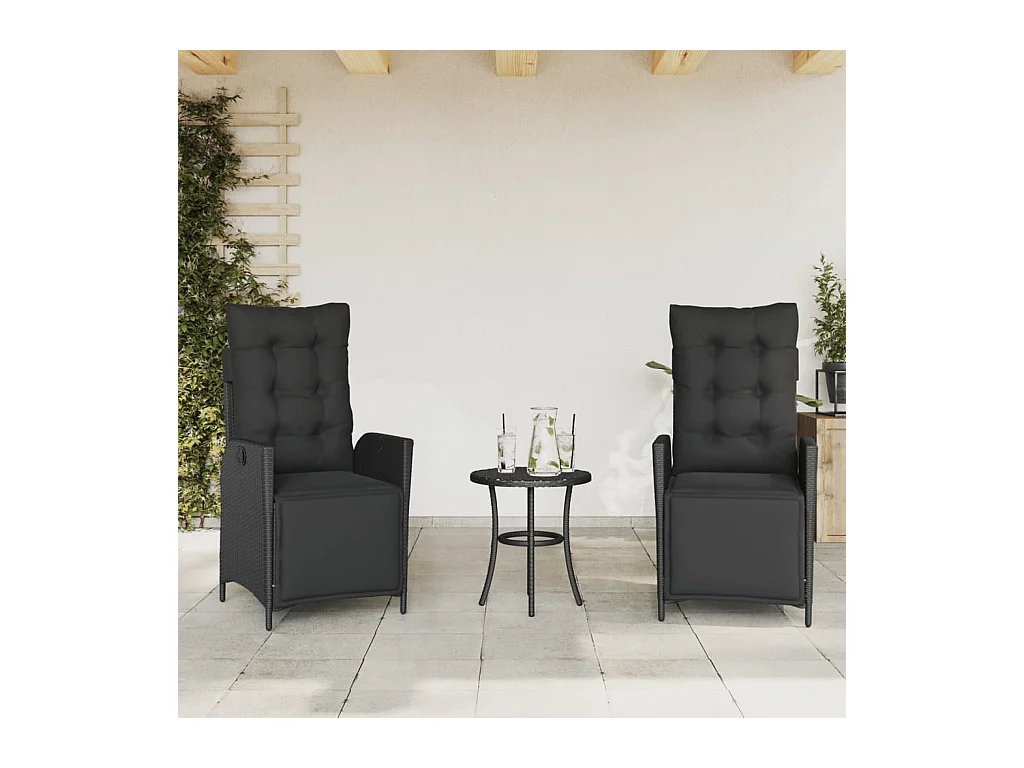 Chaises inclinables de jardin lot de 2 repose-pied noir rotin