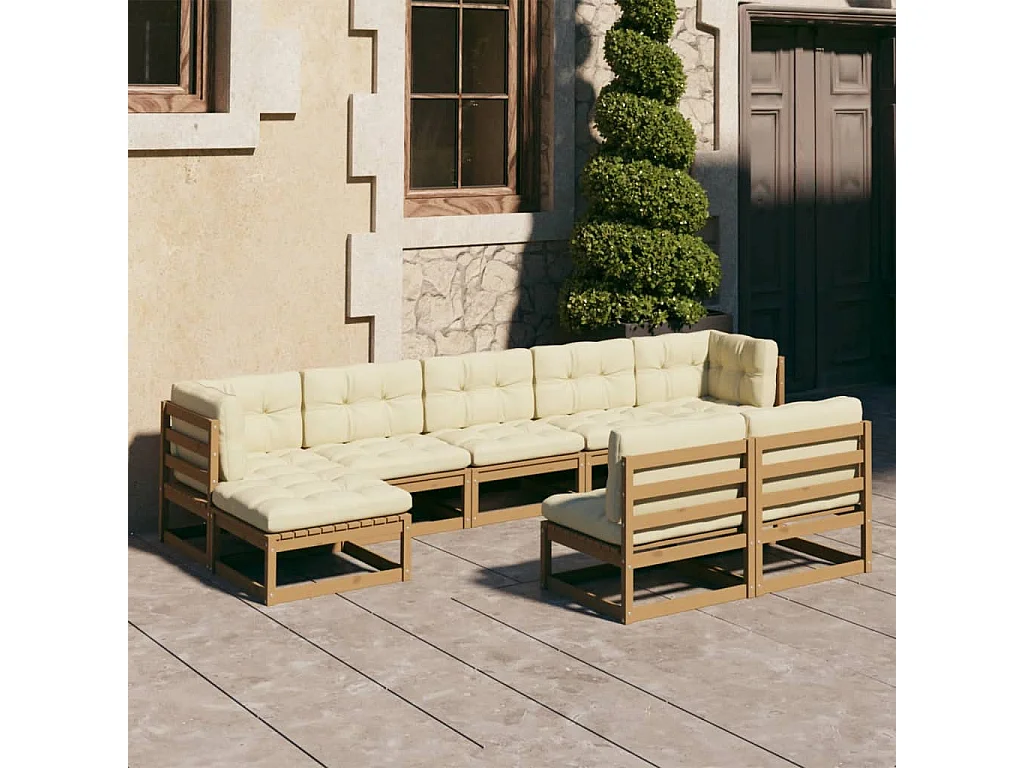 Set de muebles de jardín 9 pzs cojines madera pino marrón miel