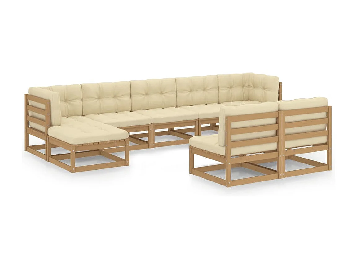 Set de muebles de jardín 9 pzs cojines madera pino marrón miel