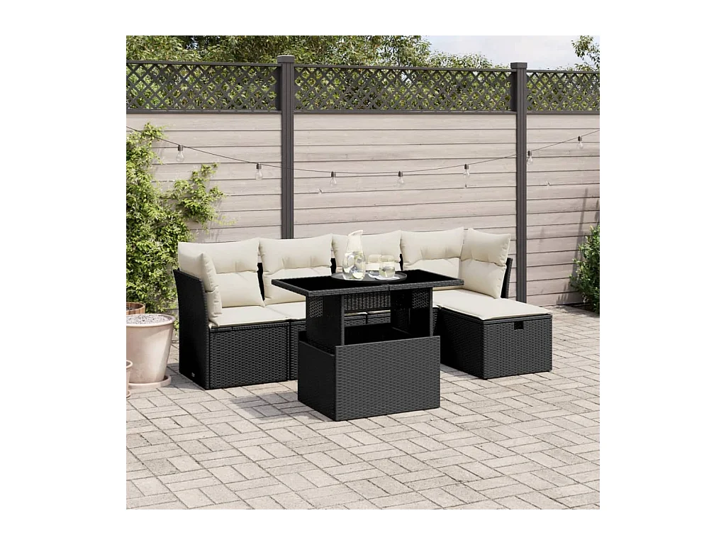 6-tlg. Garten-Sofagarnitur mit Kissen Schwarz Poly Rattan