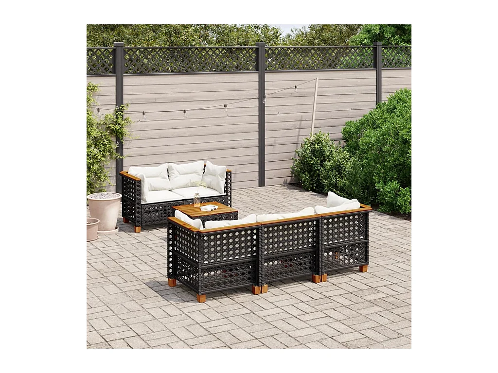 6-tlg. Garten-Sofagarnitur mit Kissen Schwarz Poly Rattan