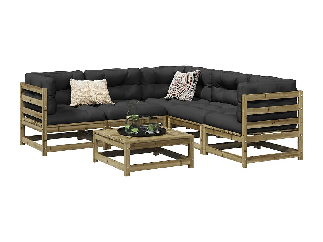 Salon de jardin 6 pcs avec coussins bois de pin imprégné