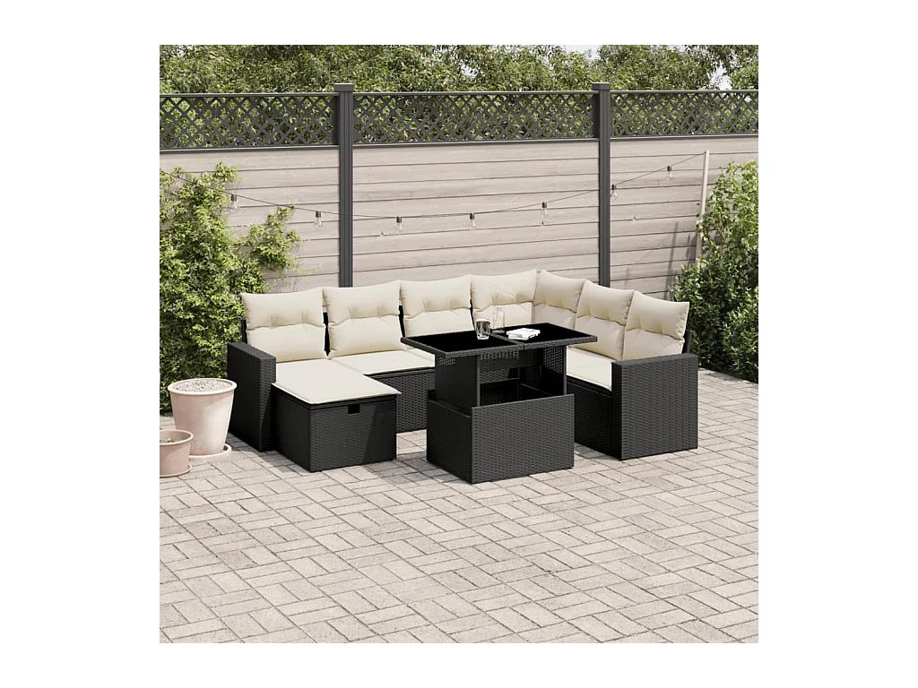 Salon de jardin 8 pcs avec coussins noir résine tressée