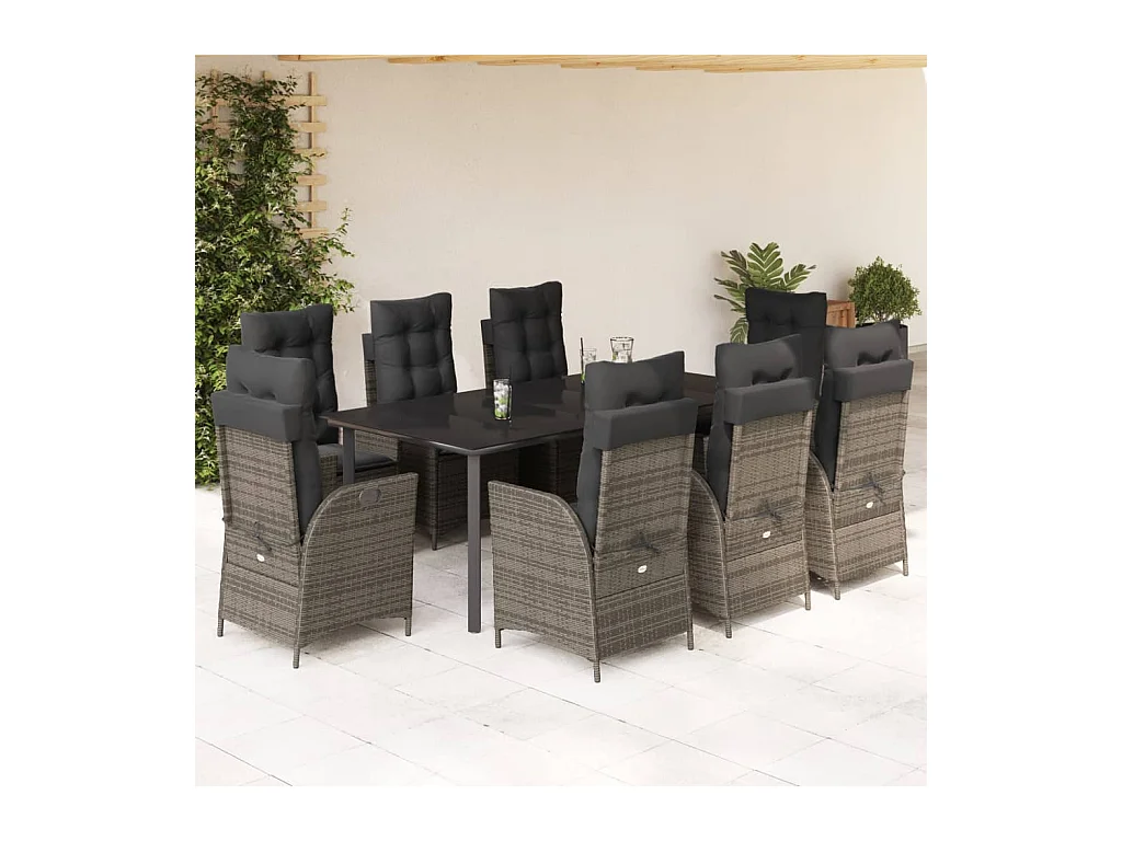 9-delige Tuinset met kussens poly rattan grijs
