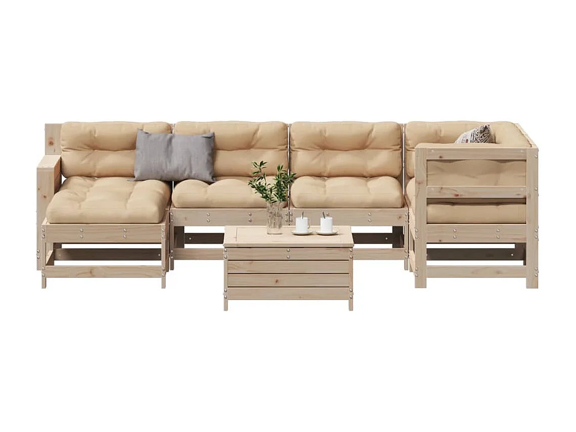 7-delige Loungeset met kussens massief grenenhout