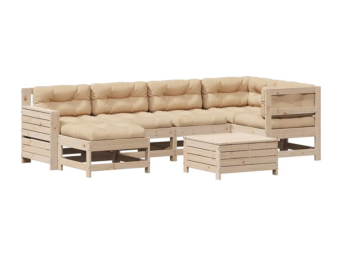 7-delige Loungeset met kussens massief grenenhout