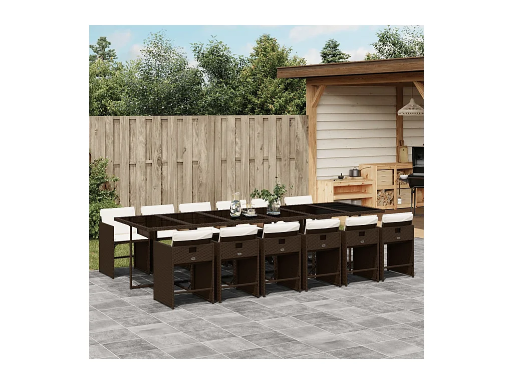 13-tlg. Garten-Essgruppe mit Kissen Braun Poly Rattan