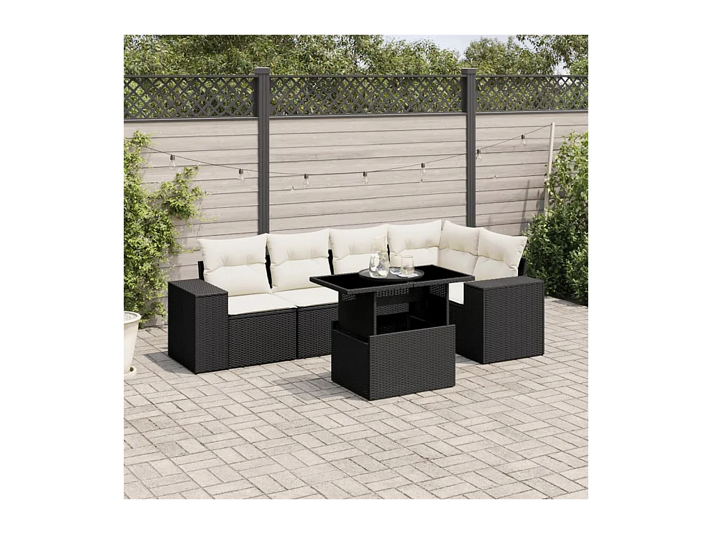 6-tlg. Garten-Sofagarnitur mit Kissen Schwarz Poly Rattan